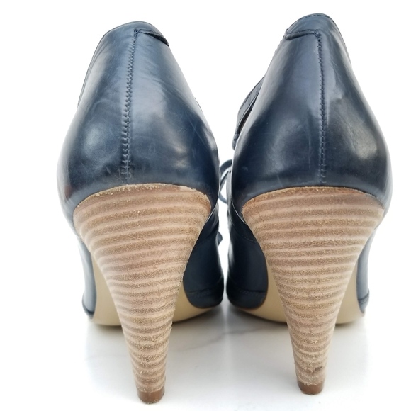 NEXT Pumps Laser Cut Out Blue Leather Lace Up Heel - Picture 6 of 8